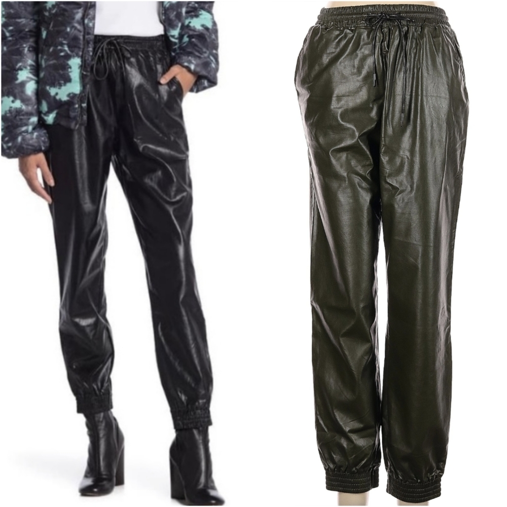 Forest Green Faux Leather Jogger Pants - Know One Cares